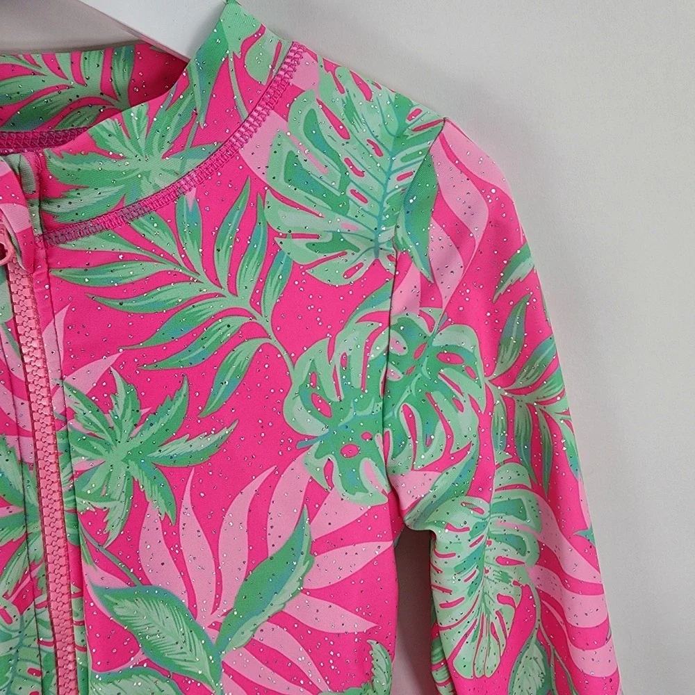 Nicole Miller Long Sleeve One Piece Swimsuit Girl's 8 Tropical Rash Guard